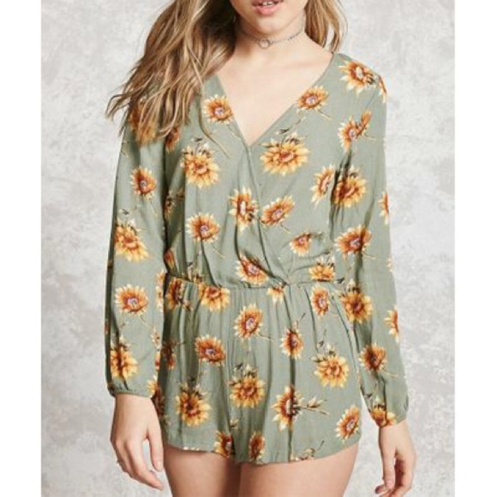 Forever 21 Long Sleeve Sunflower Romper